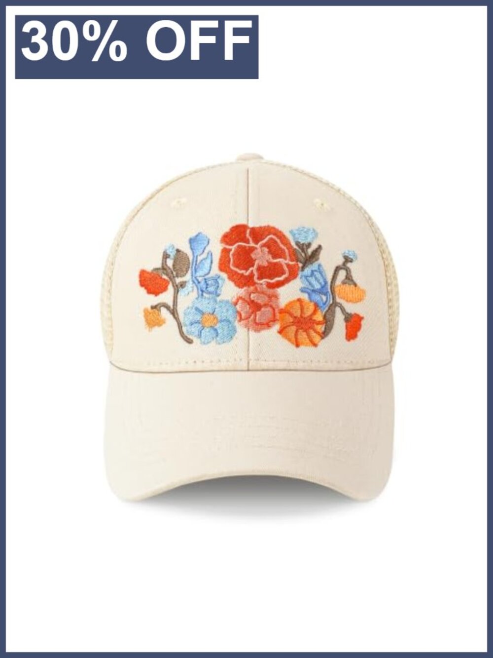 Embroidered Flower Baseball Cap Adjustable Cotton Mesh Sun Hat